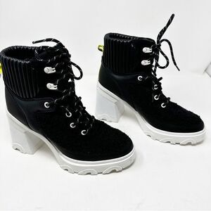 Sorel Brex Black Leather Winter Heeled Lug Sole Boots Size 9.5 Lace up